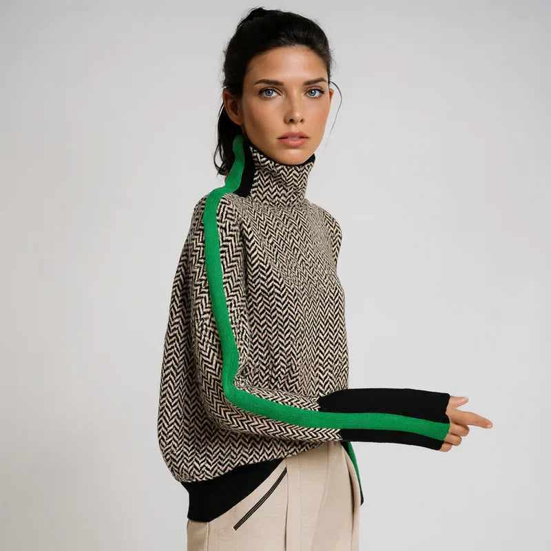 Malou | Pulover cu guler înalt și dungi contrastante